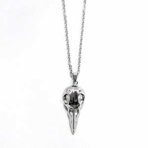 Retro-Halskette mit Krähenschädel-Anhänger aus Edelstahl, poliertes Silber im Punk-Stil
