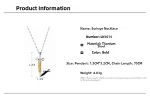 Detailed size specifications for the titanium steel syringe pendant necklace in two-tone gold