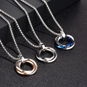 Dreiring-Halskette aus Titanstahl mit Box-Kette in Silber, Roségold und Blau für Damen