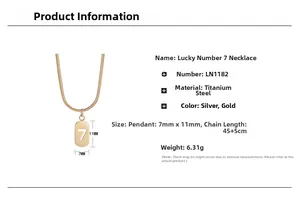 Tableau détaillé des tailles pour collier en acier titane doré avec pendentif chiffre sept