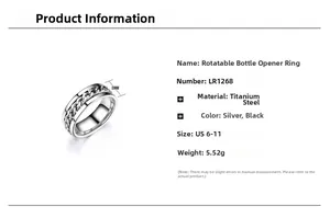 Detailed view of 8mm rotatable titanium steel bottle opener ring with chain for men