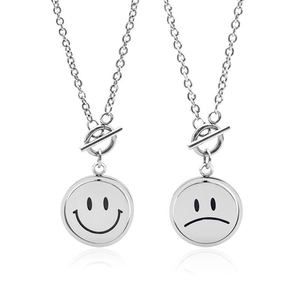 Rotatable Double Sided Smiley Frown Face Stainless Steel Pendant Necklace With Toggle Clasp For Men Women Hip Hop Jewelry