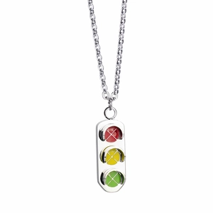 Collier avec Pendentif Feu de Circulation en Acier Inoxydable Hip Hop Bijoux de Signal Lumineux Argent Poli pour Hommes Femmes
