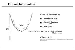 Detailed size specifications for silver titanium steel pig nose pendant necklace