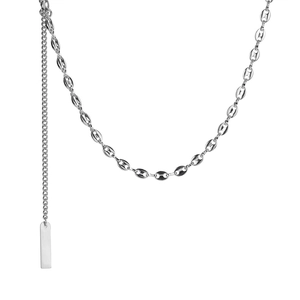 Hip Hop Titanium Steel Pig Nose Necklace With Tassel Chain Rectangular Pendant For Men Women Minimalist Fashion Jewelry