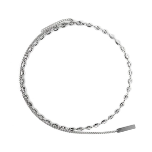 Double-layered silver titanium steel necklace with pig nose links and square pendant