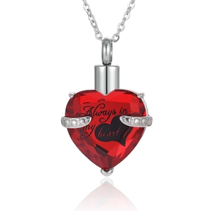Collar de Urna de Corazón de Acero de Titanio para Cenizas Colgante Conmemorativo Piedra de Nacimiento Always In My Heart Joyería de Cremación Mujer