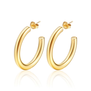 Minimalist chunky C-shaped hoop earrings in polished gold titanium steel with butterfly backs