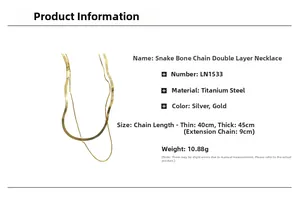 Détails du collier double couche en chaîne serpent dorée en acier titane avec mesures
