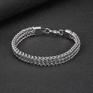 Men's double-layered stainless steel wheat chain bracelet with secure lobster clasp