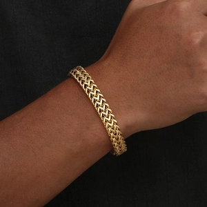 Chunky gold double-layer titanium steel bracelet for men with heavy metal chain link design