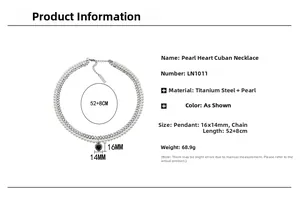 Détails du collier chaîne cubaine en acier inoxydable avec perles et pendentif cœur noir