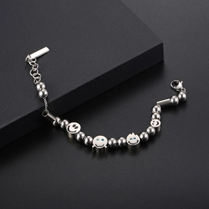 Unisex hip hop stainless steel beaded bracelet with smiling face ghost charms