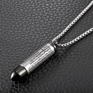 Pendentif croix en acier inoxydable en forme de balle avec gravure de la prière