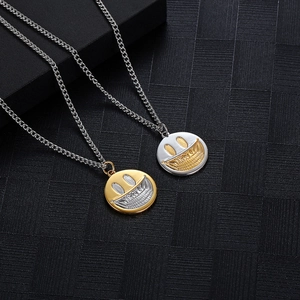 Collier hip-hop style pop art avec pendentif crâne smiley en acier titane pour hommes et femmes