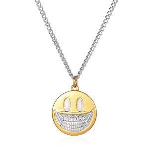 Collier pendentif smiley crâne hip hop en design acier inoxydable doré et argenté