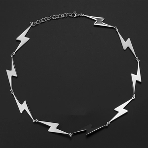 Polished stainless steel lightning bolt link necklace with adjustable lobster clasp