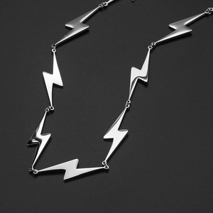Titanium steel lightning bolt chain necklace with polished silver finish for men and women