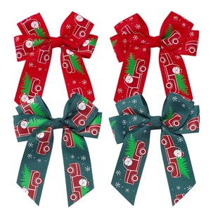 Barrettes à Nœud en Ruban Gros-Grain Imprimé Père Noël et Camion pour Enfants Filles Accessoires de Coiffure Nœud de Noël
