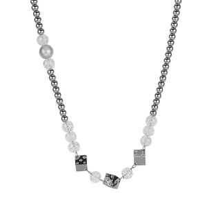 Hip Hop Titanium Steel Spliced Dice Pendant Necklace For Men Women Street Style Artificial Pearl Glass Bead Bead Chain Necklace
