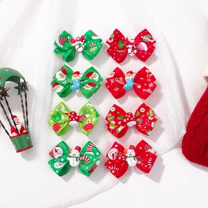 8Pcs Christmas hair clips set with Santa and snowman bows for girls and kids
