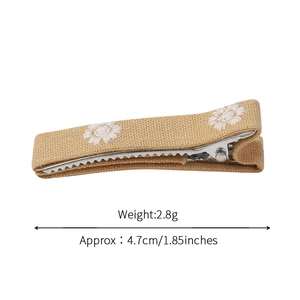 Solid color embroidered hair clip with white floral patterns for girls, 4.7cm long