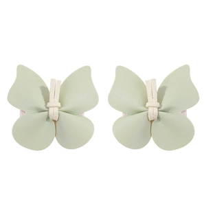Détails des barrettes papillon en cuir PU vert clair avec nœud en tissu pour filles
