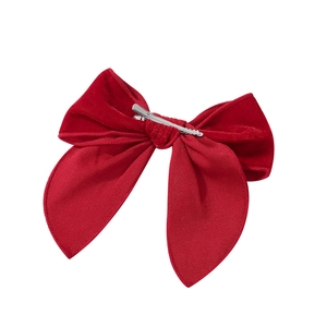 Vintage dark red velvet double bow hair clip with silver metal alligator grip