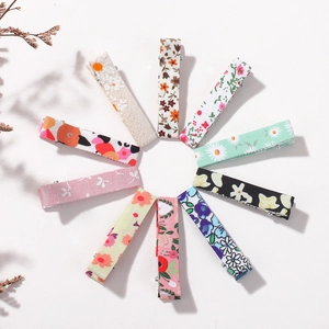 Set of 10 Japanese style floral cotton hair clips for girls in various pastel patterns