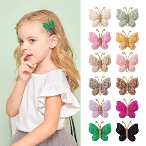 Handmade Woolen Yarn Knitted Butterfly Hair Clips For Toddler Girls Cute Crochet Hairpins Solid Color Sweet Hair Accessories