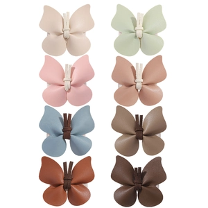 2Pcs Barrette à Cheveux Papillon en Cuir PU pour Enfants Fait à la Main Épingles à Cheveux de Sécurité pour Petites Filles Accessoires
