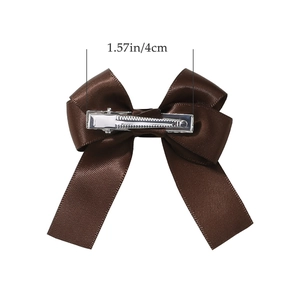 Brown satin bow hair clip for girls with 4cm metal alligator grip on white background