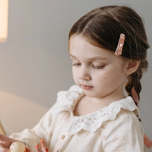 Child embroidered floral snap hair clip in vintage brick red fabric finish
