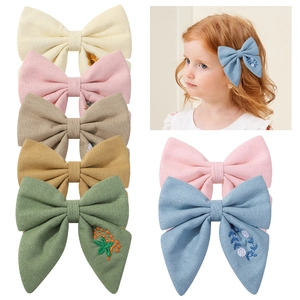 Pince à Cheveux Nœud Papillon en Lin de Coton Brodé à la Main pour Filles Accessoires de Cheveux Floraux Pastoraux