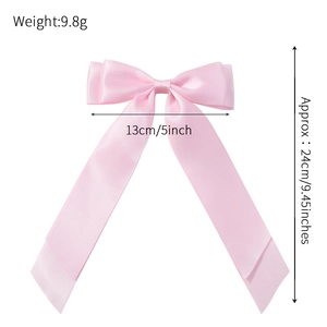 Pince à cheveux double nœud en satin rose avec longs rubans pour filles, style macaron