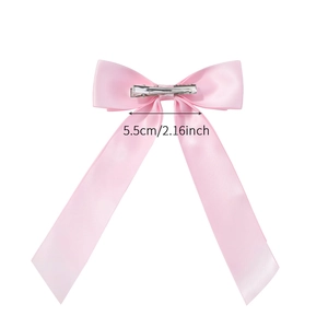Pince à cheveux noeud en satin rose à double épaisseur avec longs rubans et clip de 5,5cm