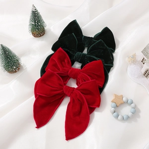 Vintage Velvet Bow Hair Clip Christmas Hair Accessory Large Bowknot Duckbill Clip For Girls Children Sweet Hair Ornament