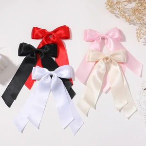 Cinq pinces à cheveux pour enfants avec nœud en satin double couche en couleurs acidulées