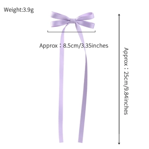 Pale purple long tail ribbon bow hair clip with satin fabric and elegant metal alligator grip