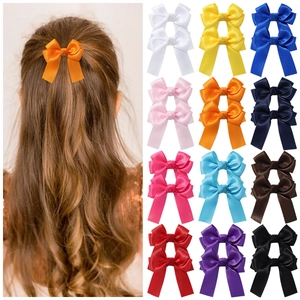 Polyester Ribbon Bow Hair Clips With Streamers Handmade Metal Duckbill Clips Cute Princess Hair Accessories For Kids Girls
