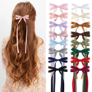 Kids Long Streamer Bow Hair Clip For Girls Elegant Satin Look Polyester Cotton Ribbon Bowknot Alligator Clip Hair Accessory