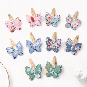 Set of 10 floral butterfly hair clips with pearls and gold metal base for girls