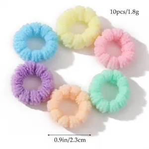 Bunte Plüsch-Haargummis 10er Set in Bonbonfarben, weiche Gummibänder 2,3 cm Durchmesser