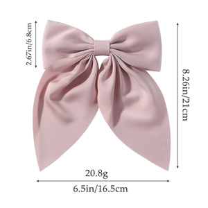 Dusty pink satin bow hair clip with long ribbons, sizing 6.5x8.26 inches, 20.8g