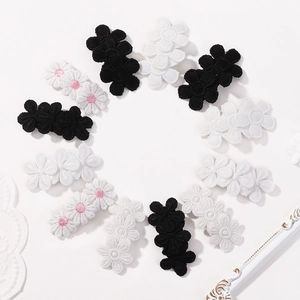 Lot de jolies barrettes tournesol brodées pour filles en noir, blanc et rose tendre