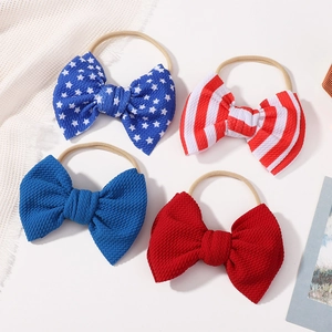 Set of 4 American flag style star and stripe waffle texture baby bow headbands