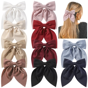 Large Satin Bow Hair Clip With Long Ribbon Handmade Polyester Fabric Alligator Clip For Kids Girls Hair Accessories