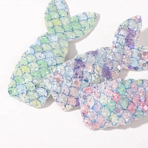 Three sequined mermaid tail hair clips in pastel gradient colors for kids' party hair accessories