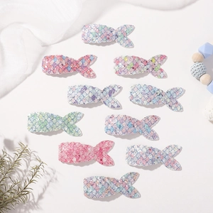 Set of 10 colorful mermaid tail hair clips with shiny sequins for girls and parties