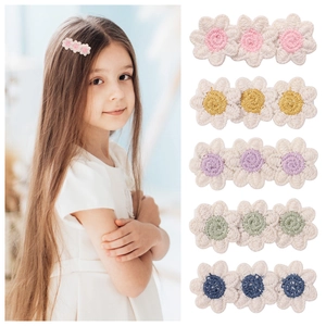 Lot de cinq pinces à cheveux vintage en lin tournesol pour enfants avec texture crochet
